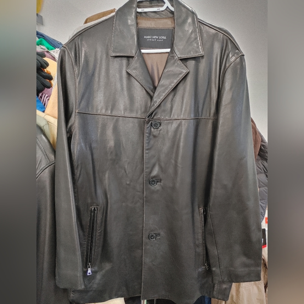 BRAND NEW ANDREW MARC BLACK GENUINE LEATHER JACKET MENS LARGE